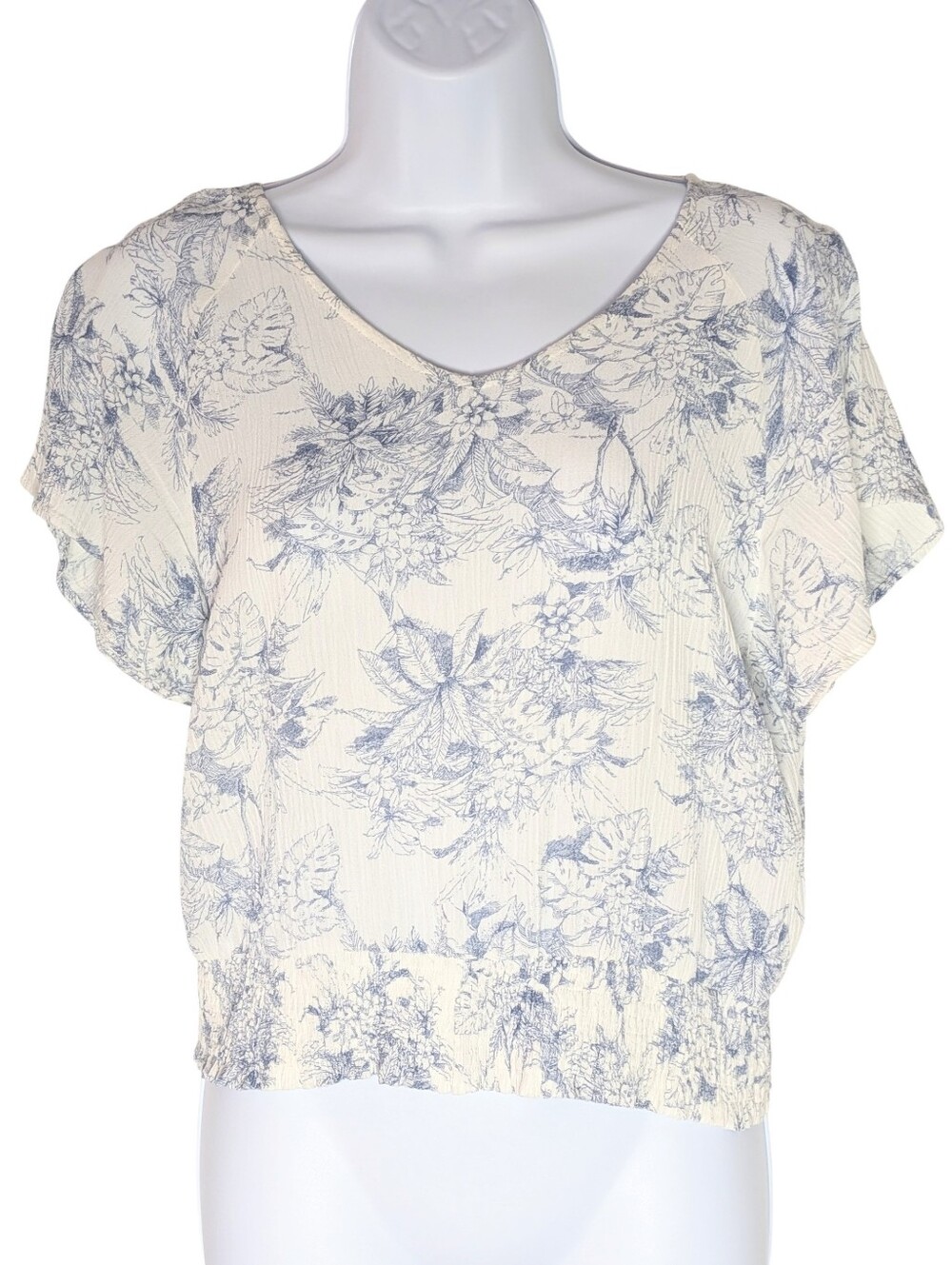 Paper Crane Floral V-neck Short Sleeve Smocked Waist Top